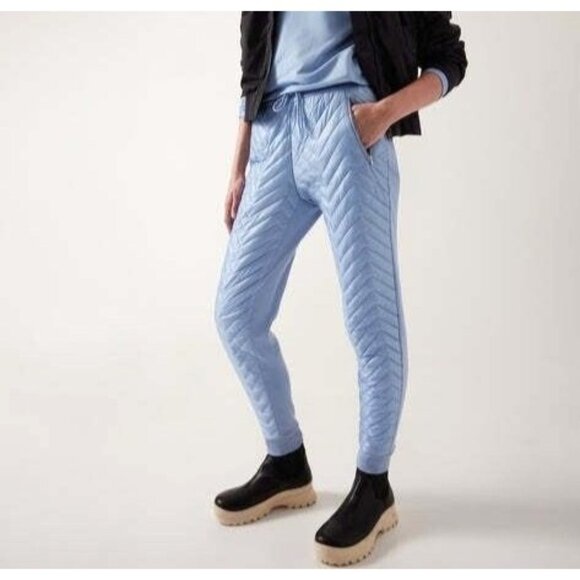 Athleta Womens Apres Ski Down Quilted Jogger Pants Heron Blue Drawstring 12P - Picture 16 of 16